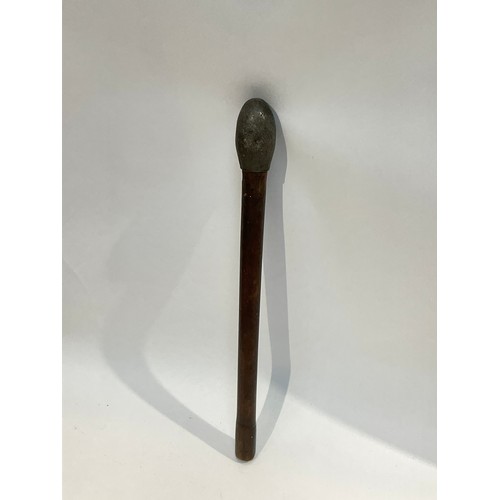 5294 - A trench club thought to be WWI era, rounded lead top with wooden shaft