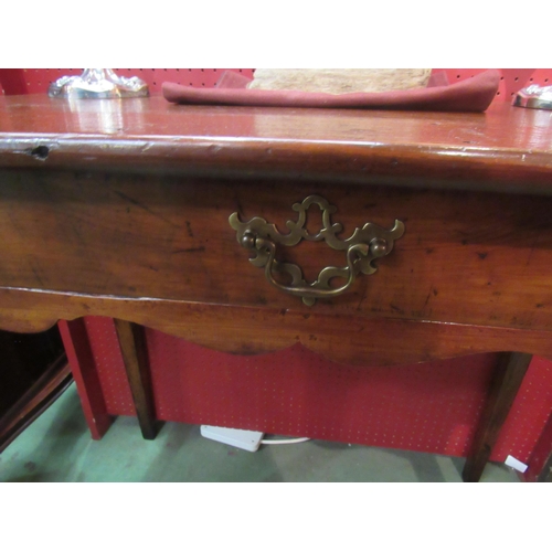 4066 - A 19th Century pine plank top side table the single frieze drawer over square tapering legs, 76cm hi... 