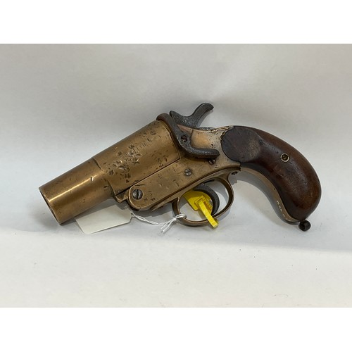 5323 - A deactivated WWI era C&H flare gun in brass, with current specification deactivation certificate