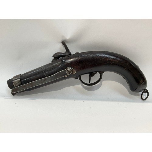 5329 - A 19th Century French military percussion pistol with signed lock and belt hook.   (C)