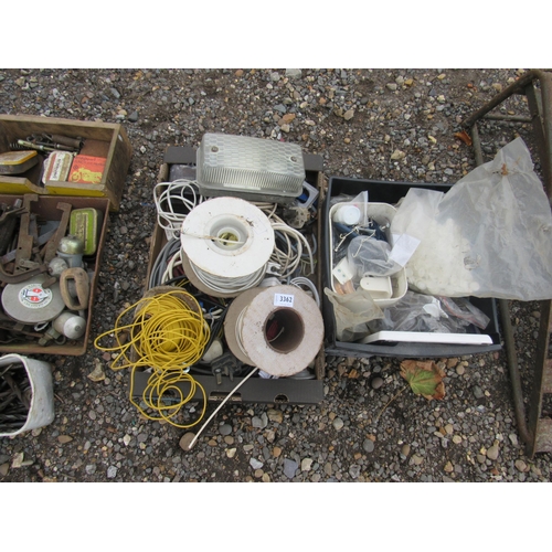 3362 - Two boxes of mixed electrical items including cable, bulkhead light, etc