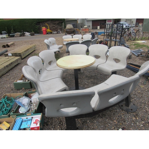 3401 - Three 3-seater curved seating with table