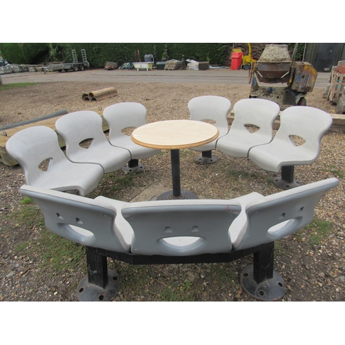 3402 - Three 3-seater curved seating with table