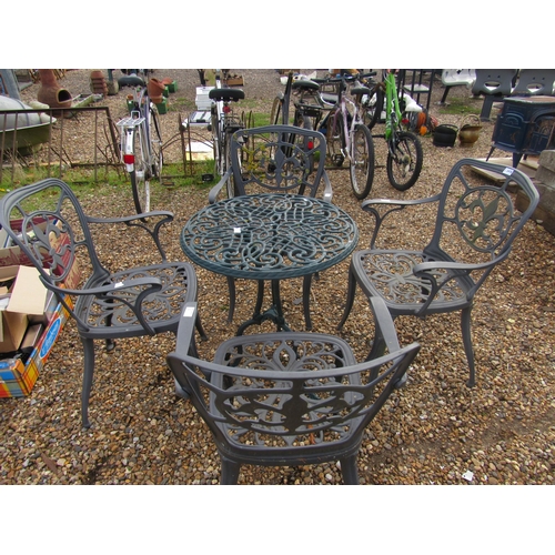 3476 - An alloy garden table with four chairs