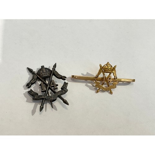 5356 - A 15ct gold 14th Murray’s Jat Lancers sweetheart brooch with King’s crown, together with a white met... 