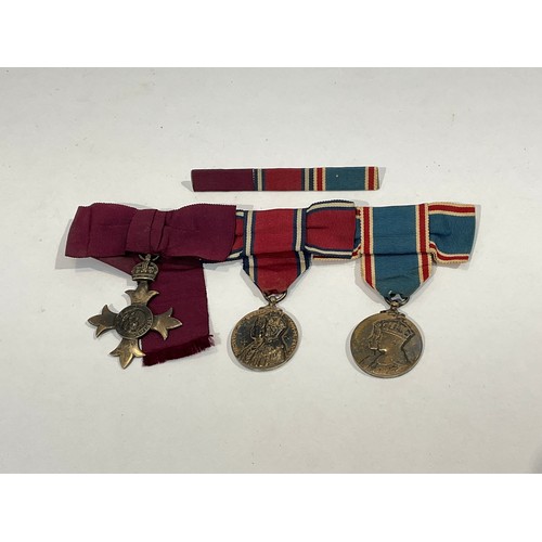 5358 - A George VI MBE medal in silver together with George V 25 year Jubilee medal and George VI Coronatio... 