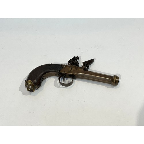 5390 - A late 18th / early 19th Century brass framed Continental flintlock boxlock pocket pistol