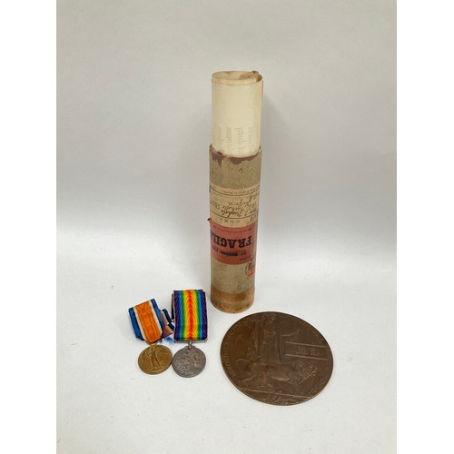 5418 - A WWI pair of medals with scroll and Memorial Plaque named to GEORGE ALFRED SELF