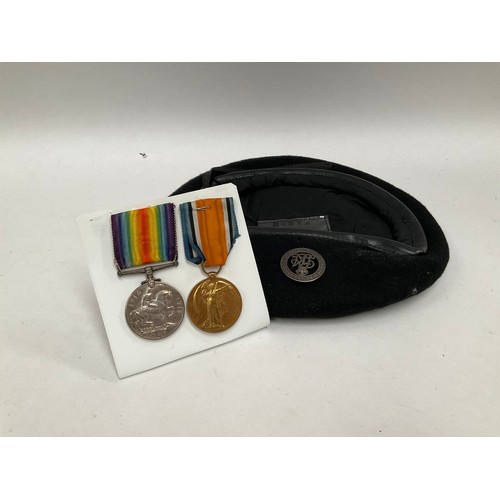 5423 - Two WWI medals to 224673 SPR. W. COLE R.E., together with a later black beret with Wound Badge