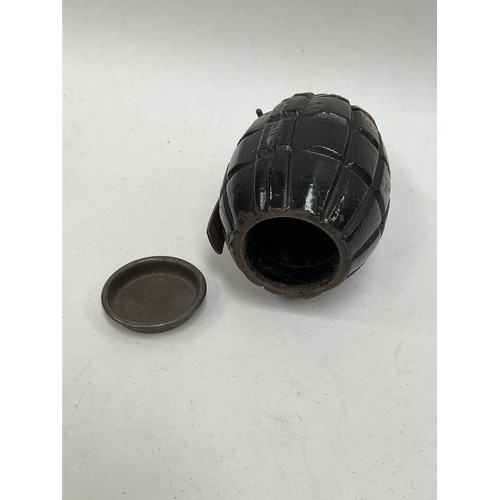 5446 - A WWI era Mills grenade, deactivated and with replacement base plug, hollow interior