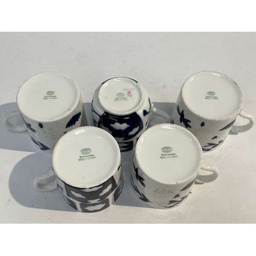 5455 - Five WWII German Kriegsmarine U-Boat blue and white porcelain cups, all marked Bauscher Weiden Unter... 