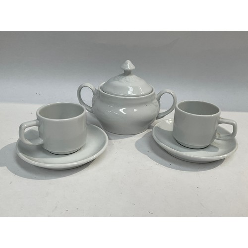 5459 - Two WWII German Kriegsmarine U-Boat cups and saucers together with lidded sugar bowl, all marked Bau... 