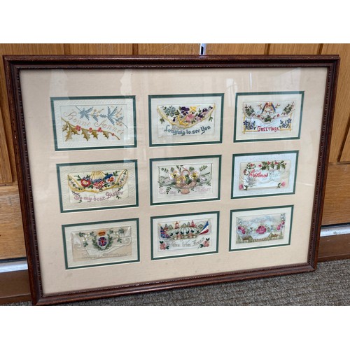 5483 - A WWI framed collection of nine silk postcards    (C)