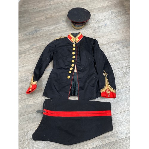 5490 - An Edward VII era Army Ordnance mess dress jacket with trousers, insignia and webbing etc, moth dama... 