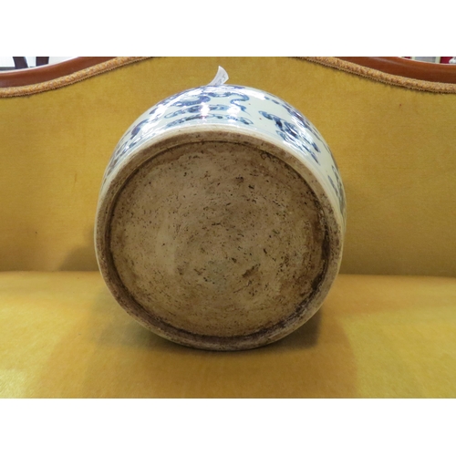 4132 - A Chinese bulbous blue and white ginger jar and cover, 26cm high