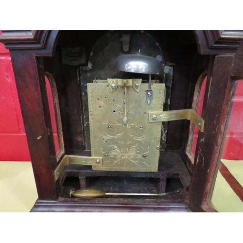 4144 - An 18th Century mahogany cased twin fusee striking bracket clock with verge escapement, painted arch... 