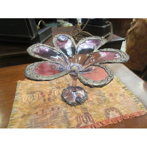 4154 - A handmade glass six petal footed dish, 28cm diameter     (R) £25