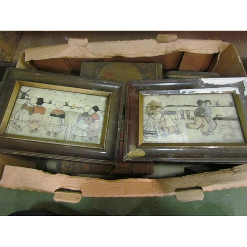 4214 - A mixed lot including three large vintage tea tins, copper reposse pictures and prints