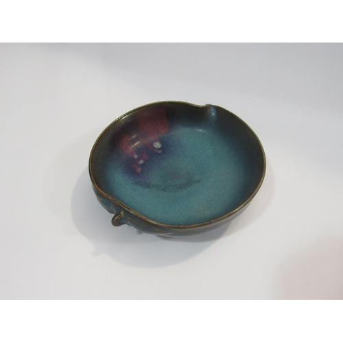 4289 - A small Oriental Raku glazed leaf framed dish, 13cm in diameter