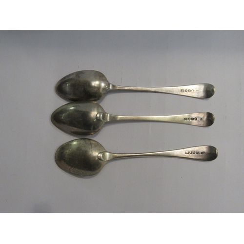 4307 - Three silver Georgian spoons, London 1794, 1790 & 1802, monogrammed handles, 183g