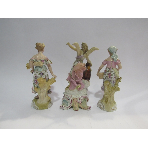 4337 - Three 18th Century style figures including maiden bearing wheat, two a/f, 21 cm high approximately