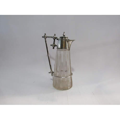 4356 - A Christopher dresser style claret jug, cut glass, silver plated mounts, 26cm high