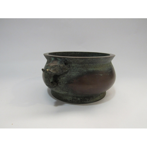 4266 - A bronze two handled censor with elephant handles and character marks