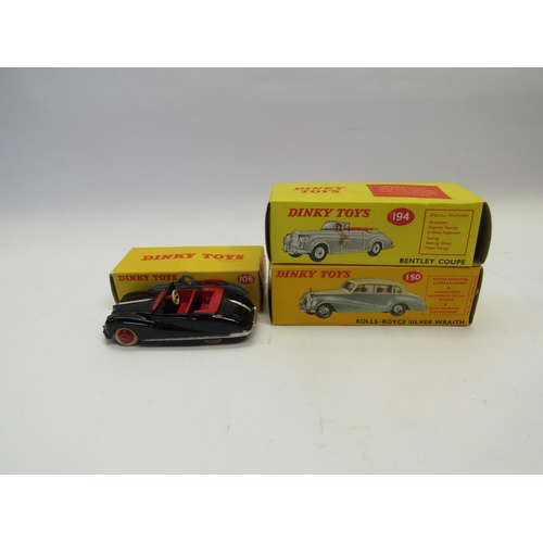 7269 - Three boxed Dinky Toys diecast cars to include 194 Bentley Coupe, 150 Rolls Royce Silver Wraith and ... 