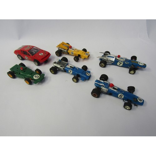 7088 - Six loose playworn Scalextric slot racing cars; C37, C14, C43 (x2), C23 and C28 (a/f, some missing p... 