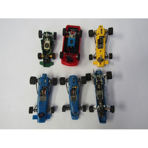 7088 - Six loose playworn Scalextric slot racing cars; C37, C14, C43 (x2), C23 and C28 (a/f, some missing p... 