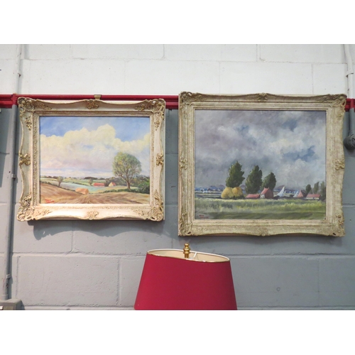 1050 - EDWARD CUSHION: Two oil paintings of Norfolk scenes, both signed bottom left, framed, 49cm x 60cm da... 