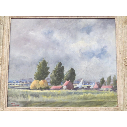 1050 - EDWARD CUSHION: Two oil paintings of Norfolk scenes, both signed bottom left, framed, 49cm x 60cm da... 