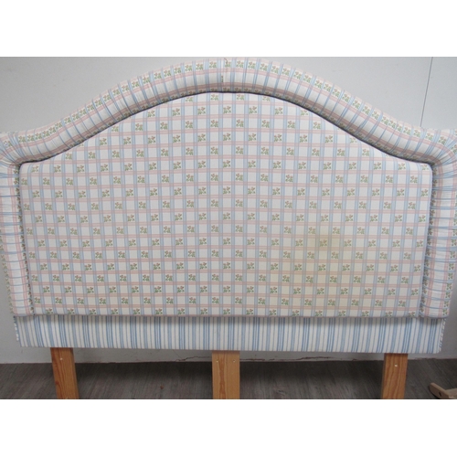 1232 - An upholstered and padded headboard, double bed size, pink and blue lattice floral pattern and two p... 