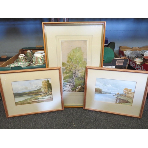 1266 - Three 20th Century watercolours of lakes and mountains, two signed, all framed and glazed