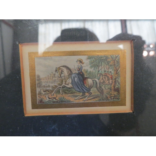 1311 - A set of four 19th Century miniature watercolours depicting hunting scene, steam boat, shepherd with... 