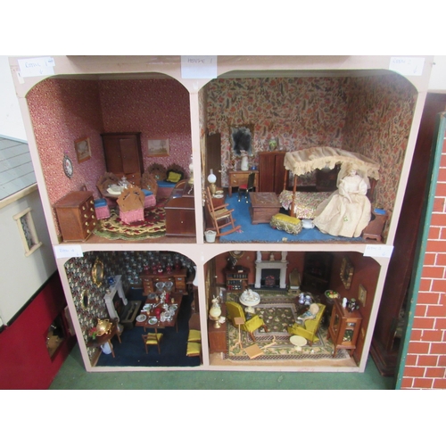 7135 - A Georgian townhouse style two storey dolls house with a good quantity of furniture and accessories,... 