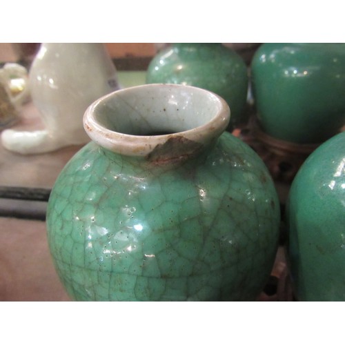 4258 - Four pieces of Oriental glazed ceramics including Celadon, some a/f, with three matched wooden stand... 