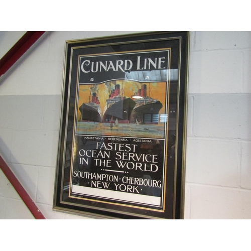 1003 - Vintage Framed Travel Poster: Cunard Line, Mauretania, Berengaria, Aquitania 