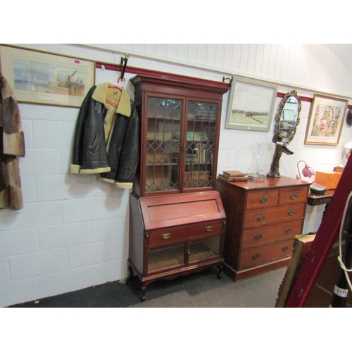 1045 - A Victorian bureau bookcase, lower cabinets having parquet base and bevel edged glass doors, upper b... 