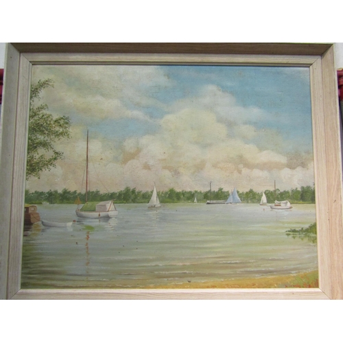 1055 - DH ABBS (1965): Wroxham Broad oil on board. Framed. Signed lower right. 34.5cm x 44.5cm image size. ... 