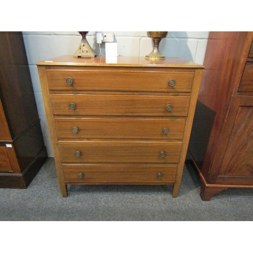 1059 - A 1960s mahogany chest of five drawers, strung inlay, square legs, 102cm high x 92cm wide x 51cm dee... 