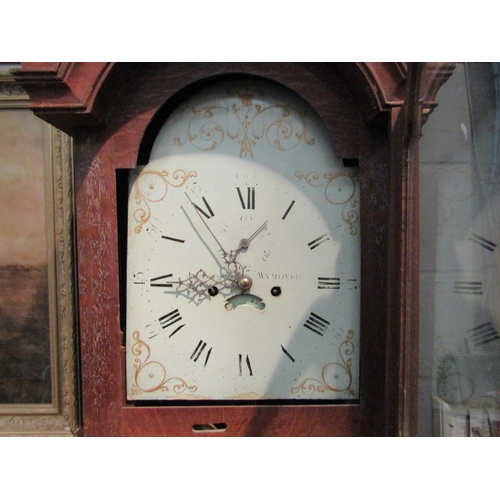 1081 - An early 19th Century Wymondham made long case clock, Roman numerated dial with aperture and subsidi... 