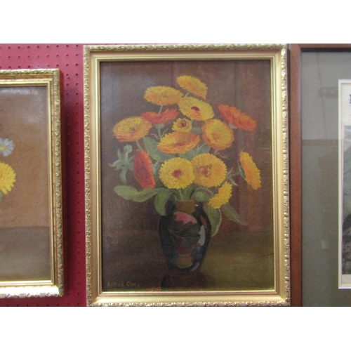 1106 - Two Alfred Coe oil on board still life pictures of flowers in vases, both signed, 42cm x 31cm and 36... 