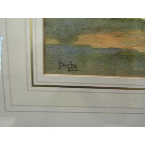 1110 - Five framed and glazed watercolours including village scene signed Digby, three sea scapes and scene... 