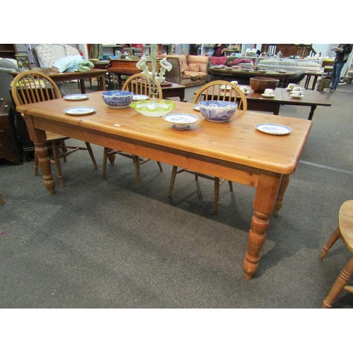 1167 - An Earsham Hall pine kitchen table, turned legs, 78cm high x 198cm long x 90cm wide (BARN SALE) (E) ... 