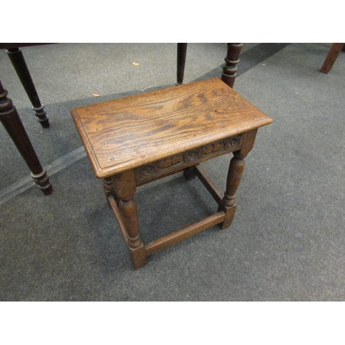 1178 - A Victorian pegged oak coffin stool, 46cm high x 45cm wide x 25cm deep