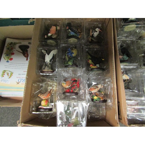 1192 - Three boxes of 'The Country Bird Collection' figures, approx. 60, and a box of related magazines