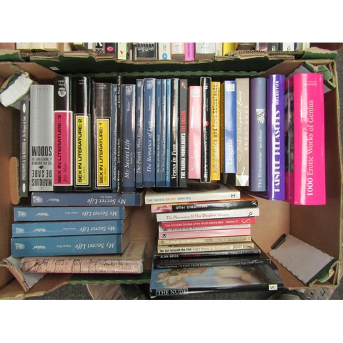 1195 - Two boxes of erotica books including Erotic Print Society titles; Atkins 