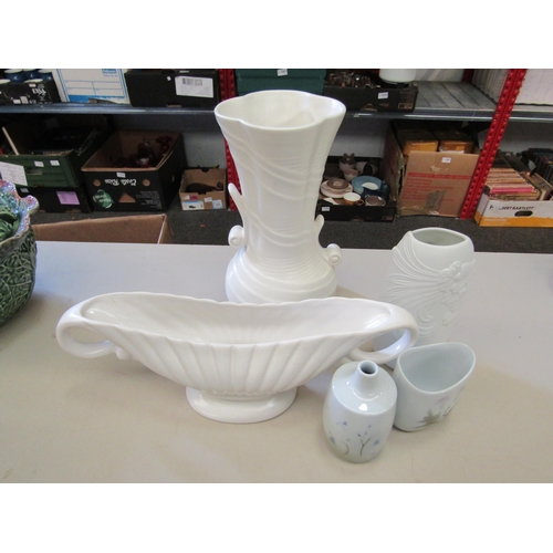 1210 - Five items of pottery, white glazed Sylvac vase, Arthur Wood trough, Kaiser porcelain vase and two S... 