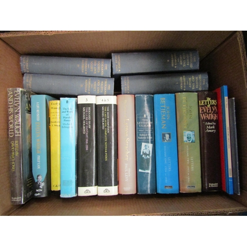 1225 - Two boxes of literary biographies, literature, etc. including Iris Murdoch, Graham Greene, James Lee... 